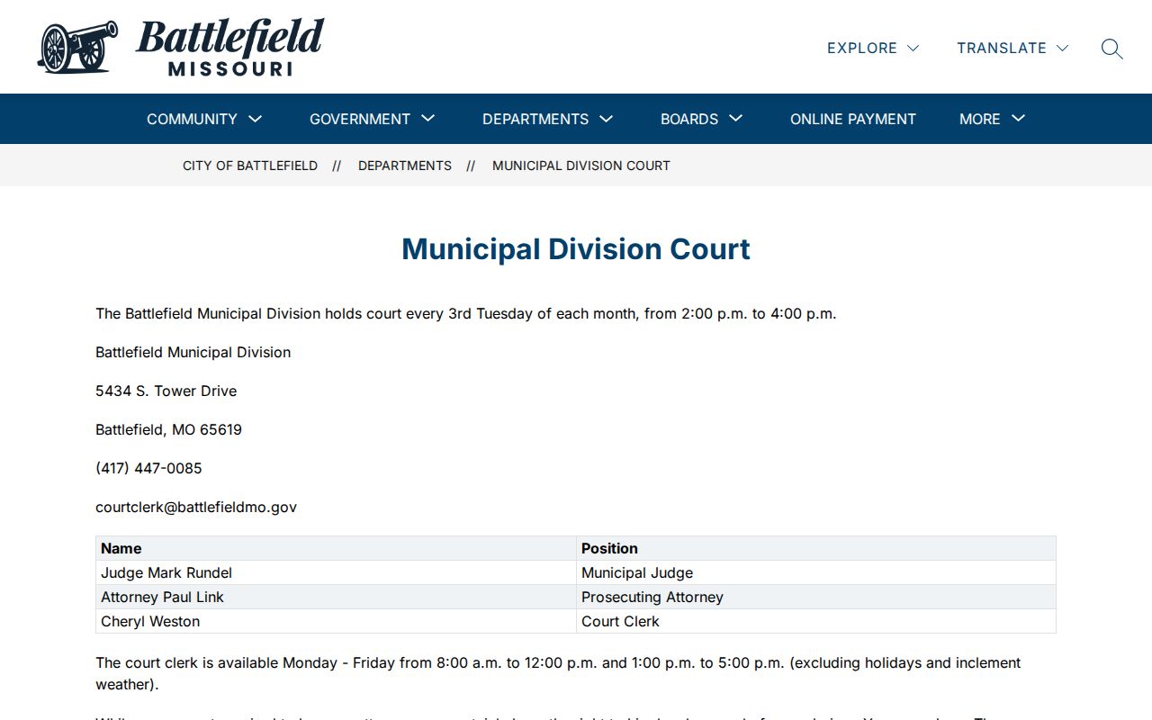Battlefield court docket records municipal court information
