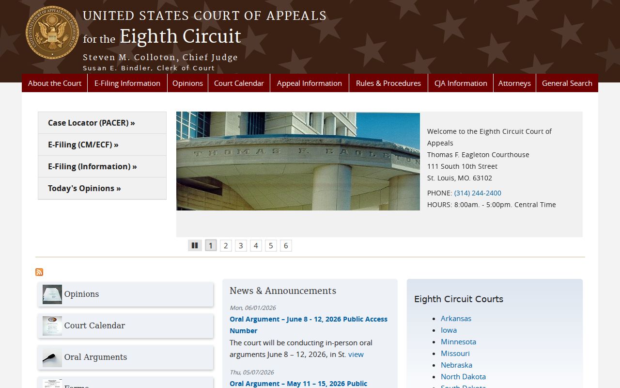 Battlefield court docket records federal Eighth Circuit distinction