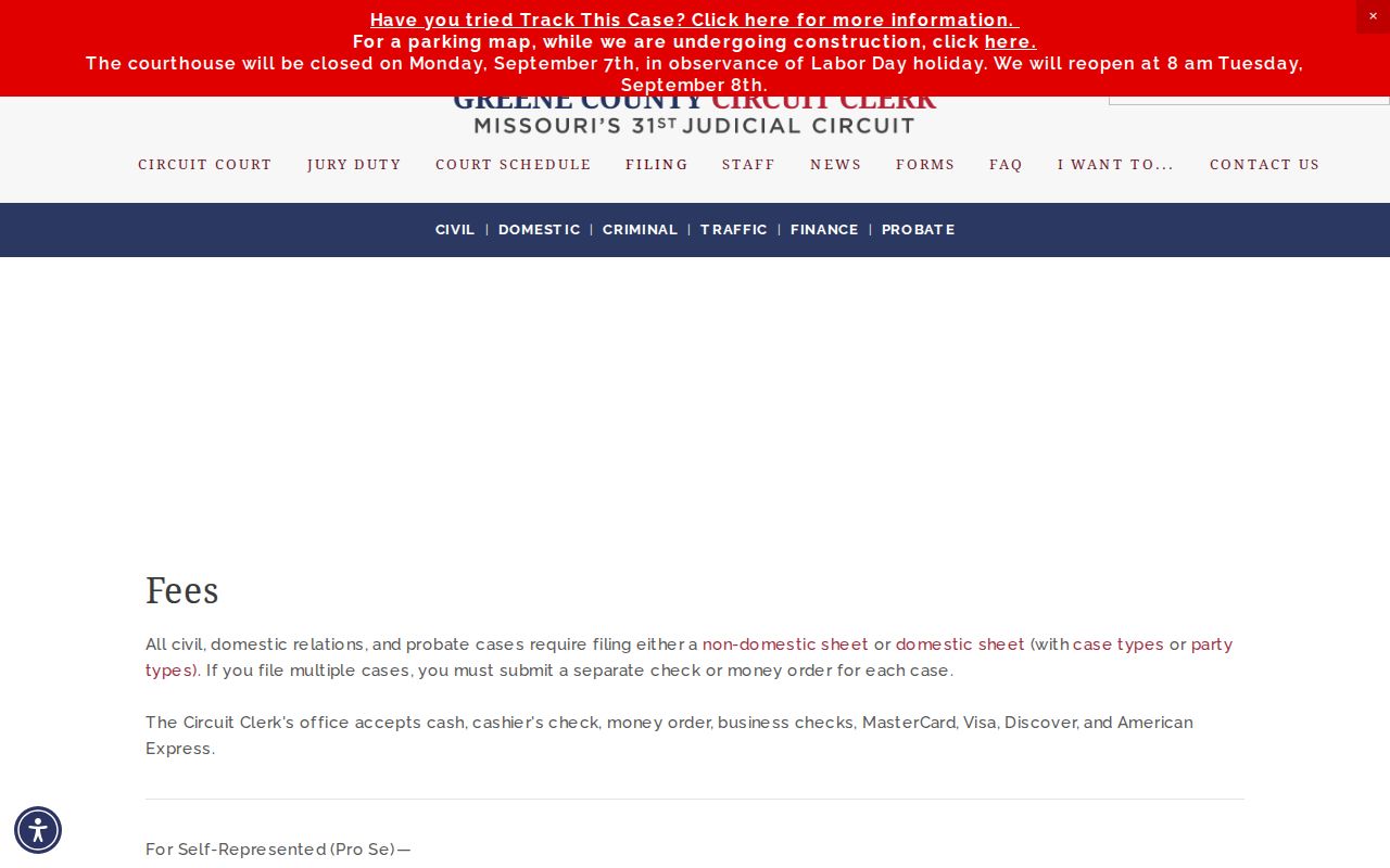 Greene County civil court docket Circuit Clerk fee schedule