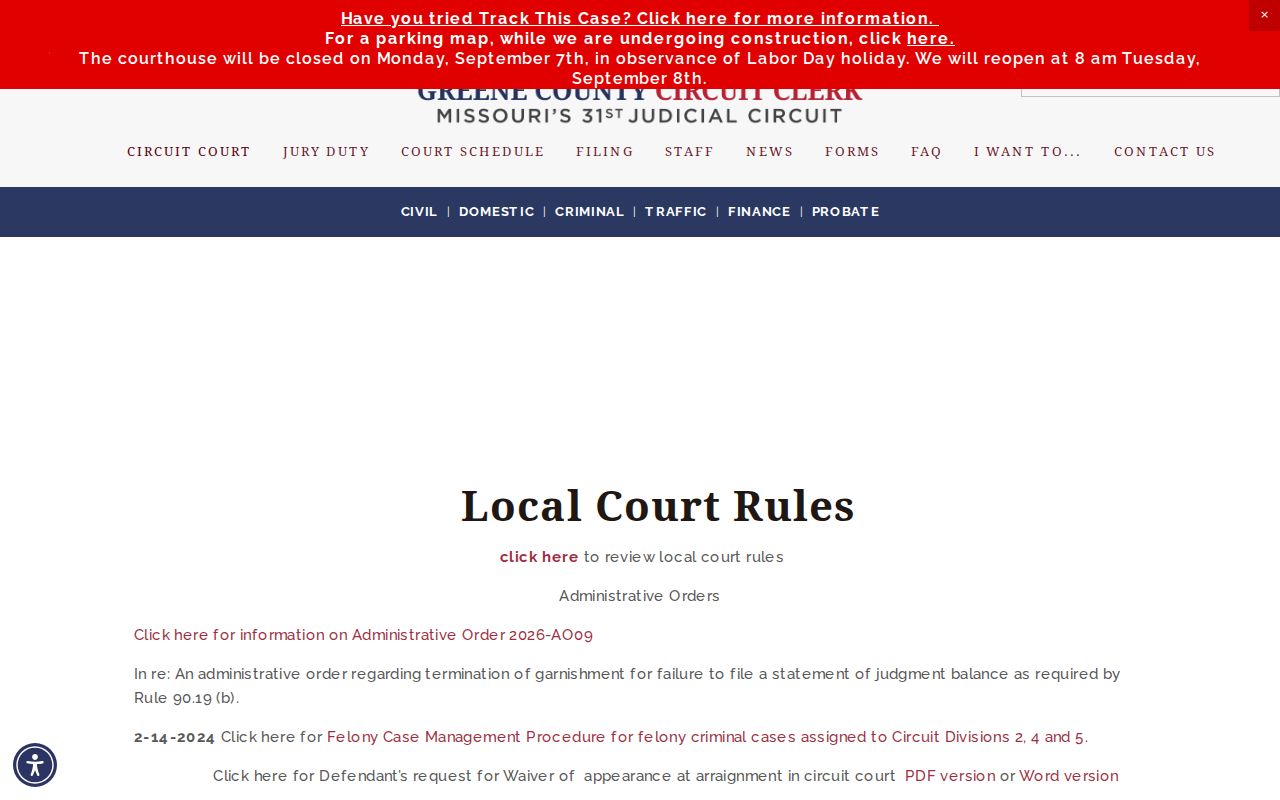 Greene County civil court docket local rules and judgment records