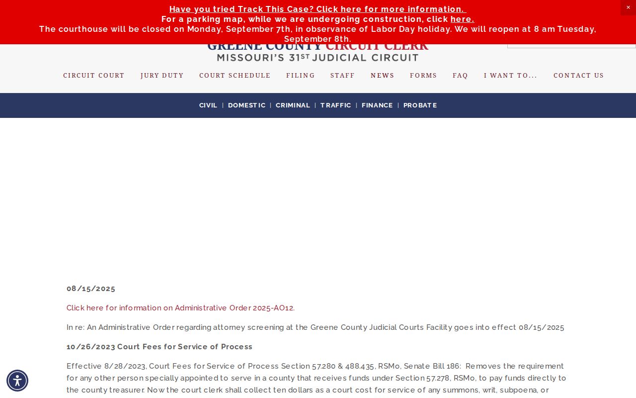 Greene County court calendar administrative news notices