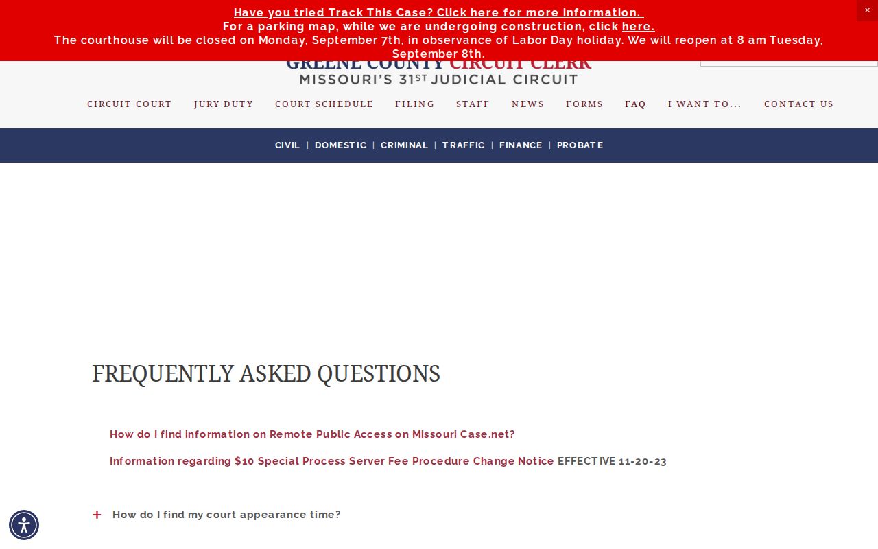 Greene County court calendar court date questions