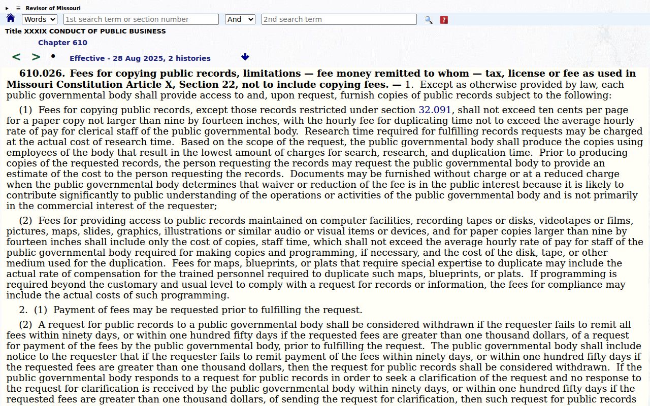Greene County court records Missouri copy fee statute
