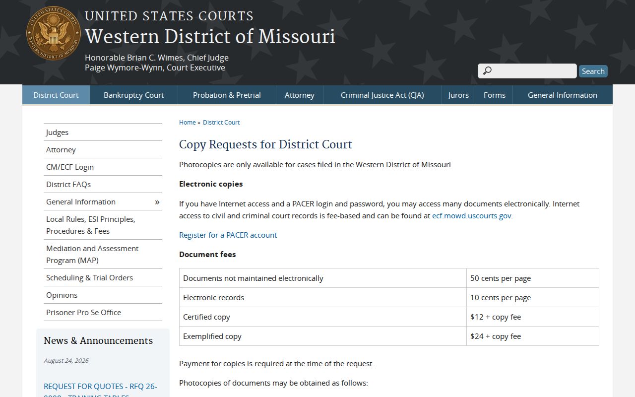 Greene County court records Western District federal records request