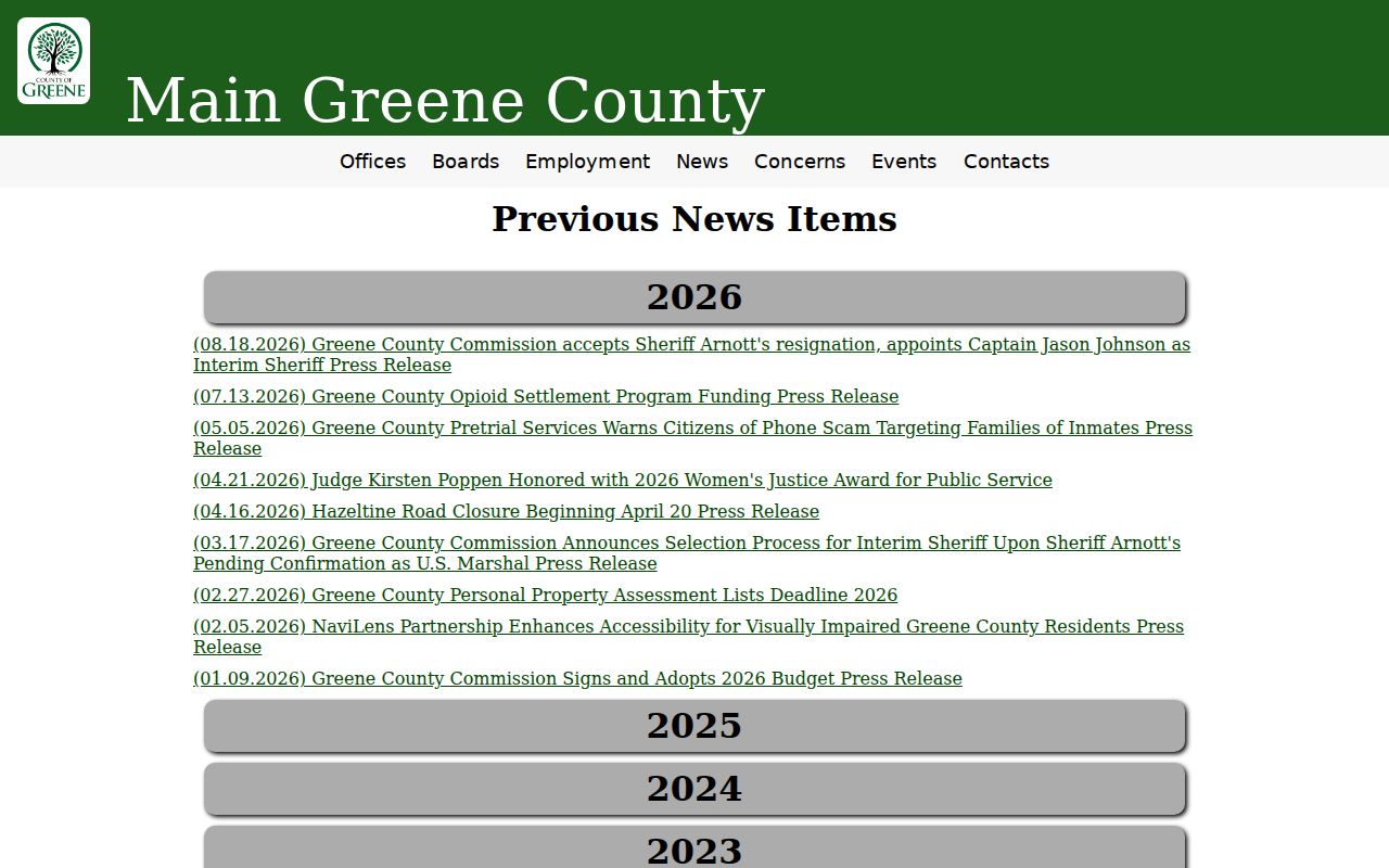 Greene County criminal court docket history and public records archive