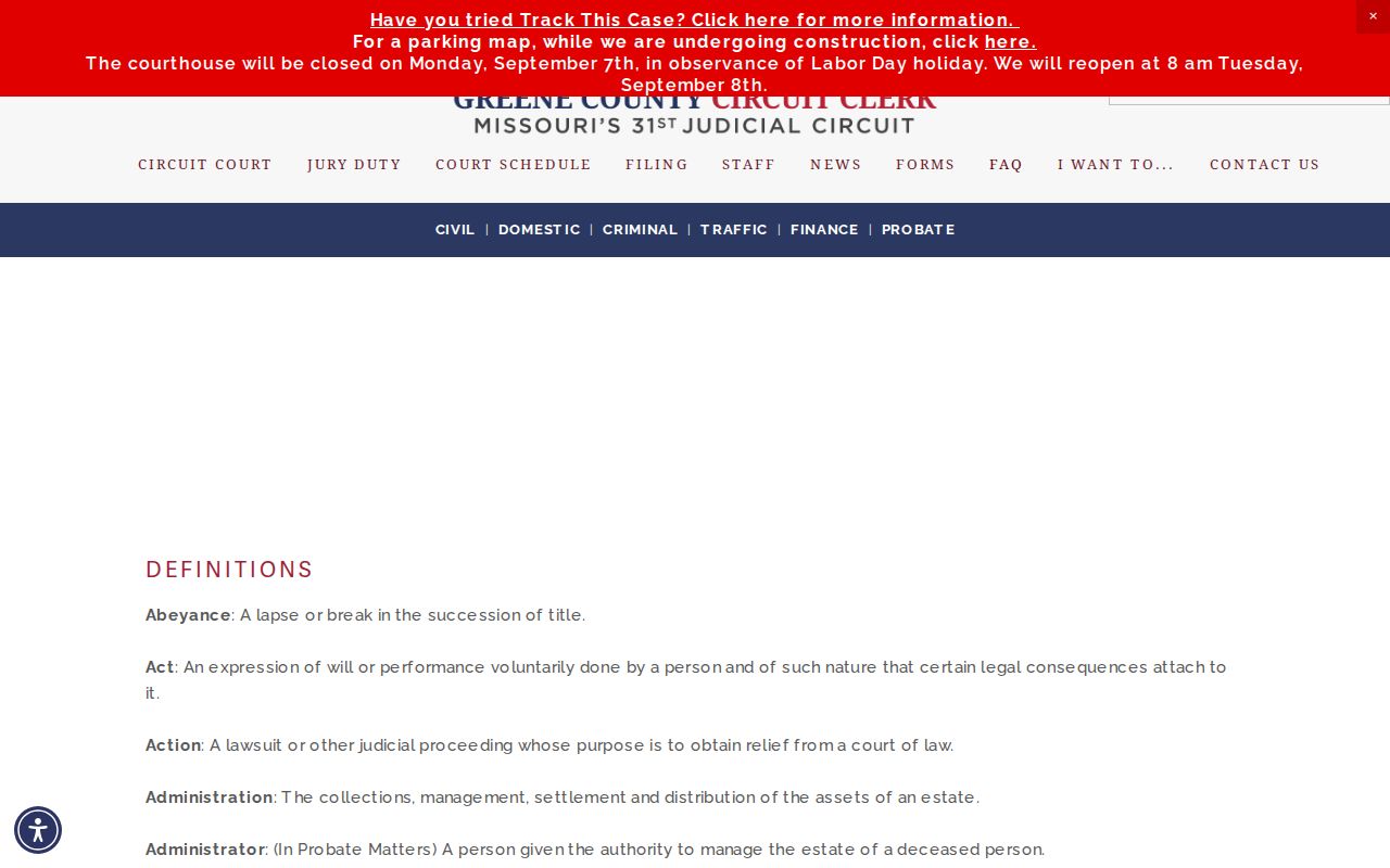 Greene County criminal court docket definitions and record terms