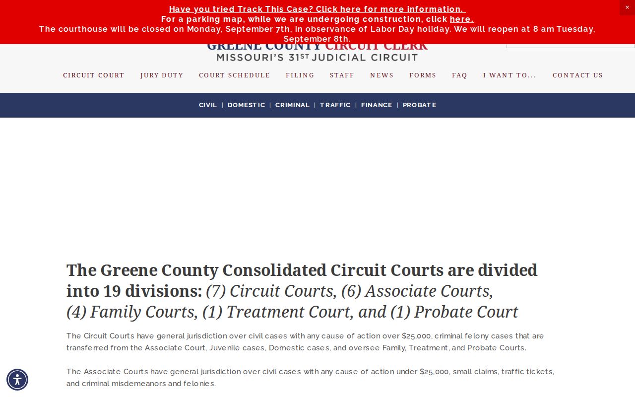 Greene County court docket divisions in the 31st Judicial Circuit
