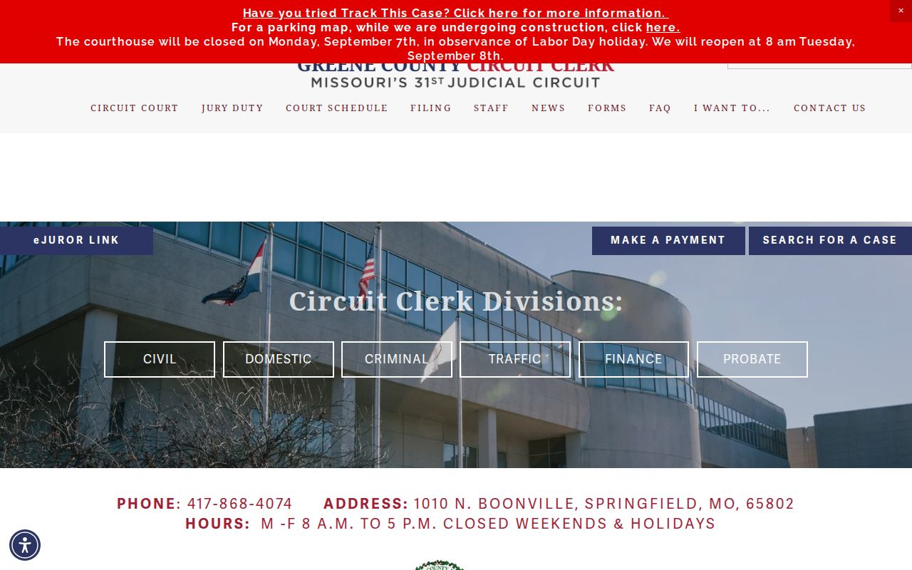 Greene County court docket access at the Circuit Clerk homepage