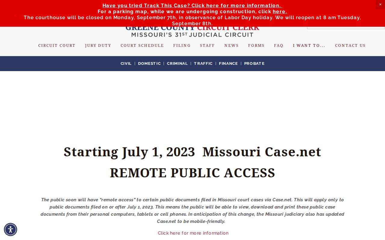 Greene County court docket remote public access records notice
