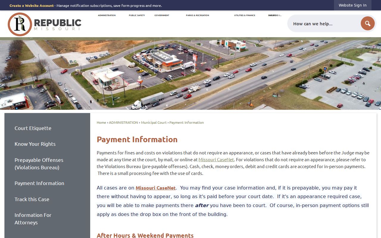 Republic court docket records municipal court payment information