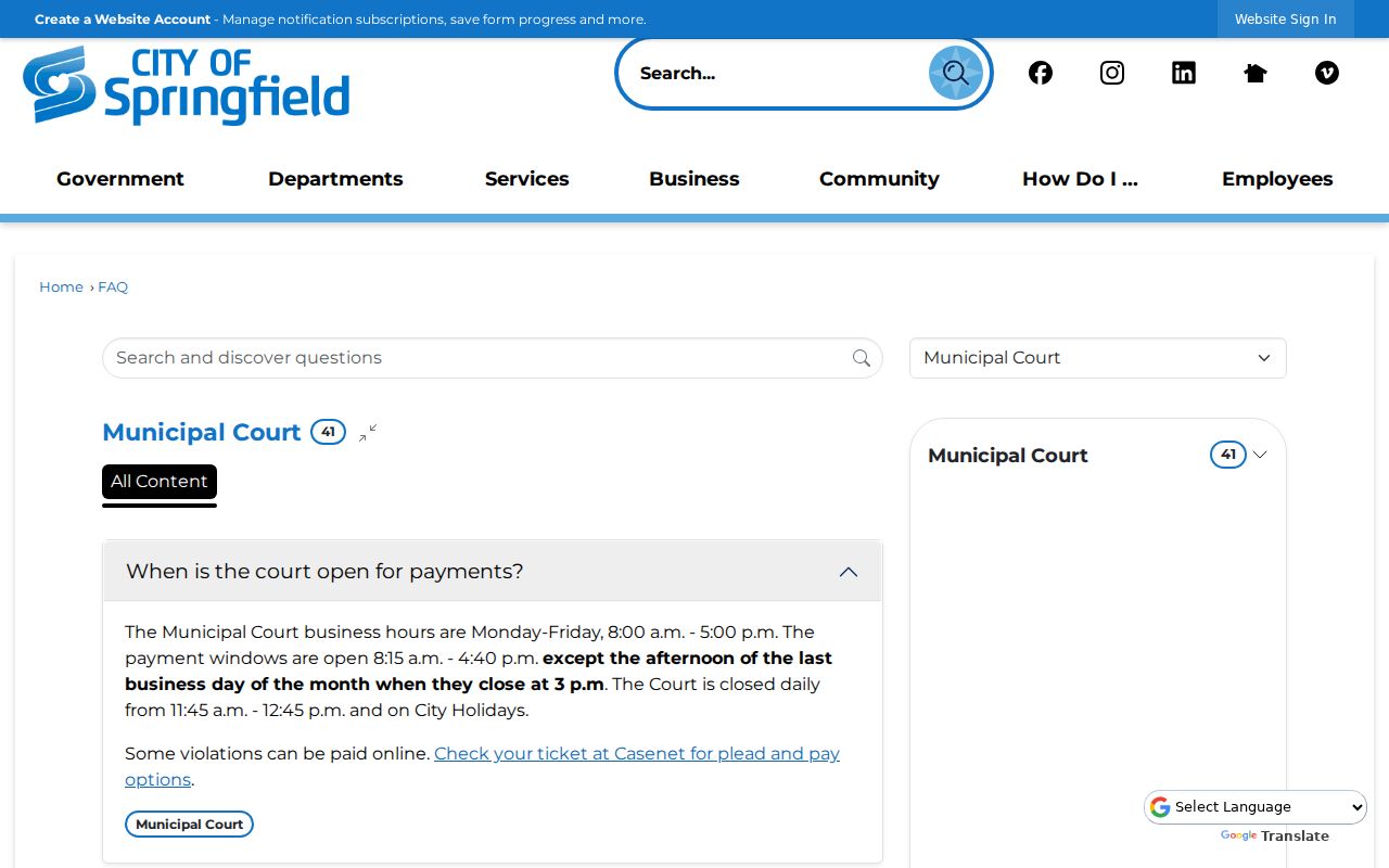Springfield court docket records municipal court FAQ