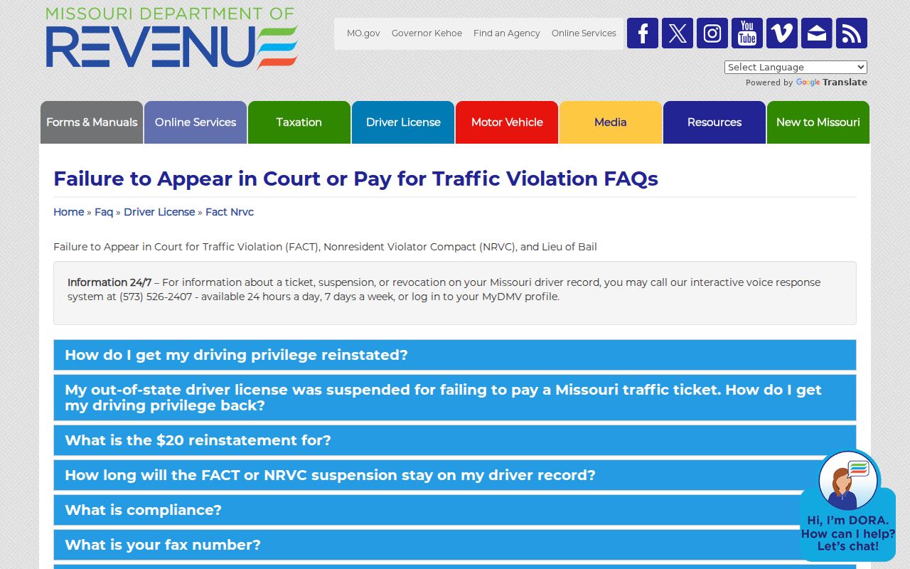 Greene County traffic court records Missouri FACT and NRVC process