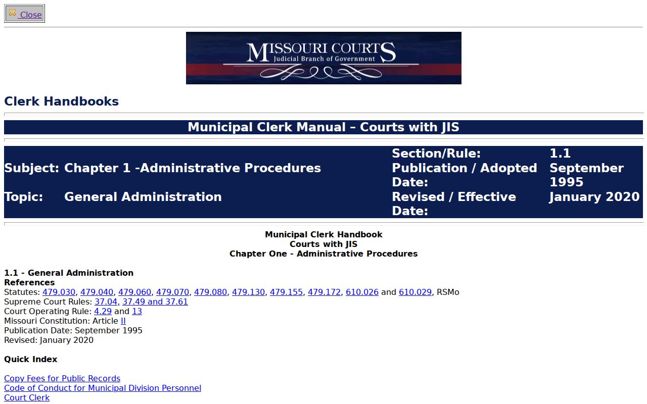 Greene County traffic court records Missouri municipal clerk guidance