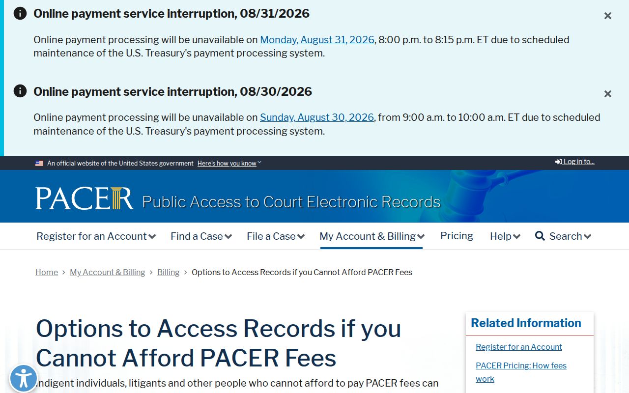 Willard court docket records federal PACER access distinction